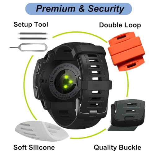22mm Watch Band for Garmin Instinct 2, Soft Silicone Replacement Band Strap for Garmin Instinct Esports/Solar/Tide/Tactical Smart Watch (Black)