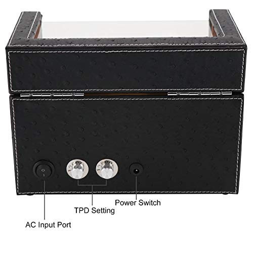 DRIKLUX Double Watch Winder for Rolex and Other Luxury Watches - Automatic Winder with Quiet Motor, Premium Black Ostrich Leather Exterior and Soft Flexible Watch Pillows of Camel Velvet