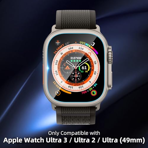 SWUU 2 Pack Tempered Glass Screen Protector with Auto-alignment Installation Frame Compatible with Apple Watch Ultra 3/Ultra 2 /Ultra Screen Protector 49mm, Waterproof HD Film for iWatch Ultra Clear