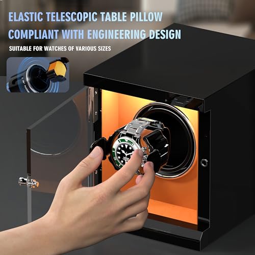 VANTENT Watch Winder for Automatic Watches with LED Lighting，Shining Finishing and Quiet Motor/1 Watch Position/Brown