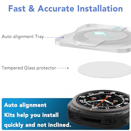 SPGUARD 2 Pack Samsung Galaxy Watch Ultra 47mm(2025/2024) Screen Protector,Auto-alignment Installation Kit Accessories Tempered Glass Screen Protector for ONLY Samsung Galaxy Watch Ultra 47mm(2025/2024)
