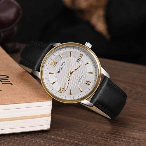 WOCCI 20mm Watch Band for Men and Women, Genuine Leather - Top Grain Leather, Quick Release Strap, Golden Buckle (Black)