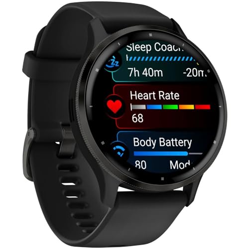 Garmin Venu 3 (Refurbished) Slate Stainless Steel Bezel 1.4-Inch AMOLED Touchscreen Display Smart Watch with 45mm Black Case and Silicone Band, 010-N2784-01