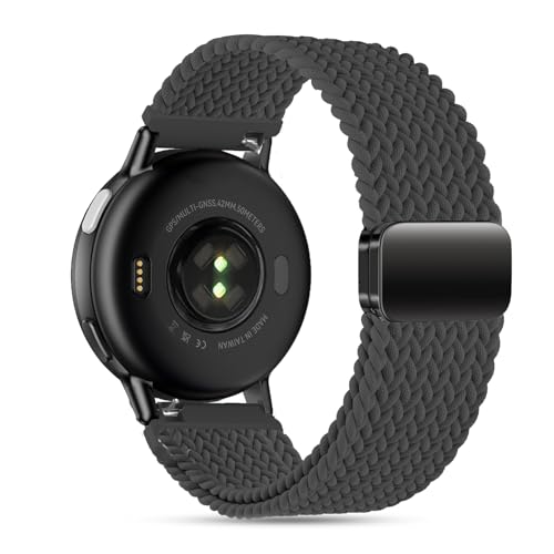Folavii 20mm Magnetic Braided Nylon Band Compatible With Garmin Vivoactive 6/Vivoactive 5/3/3 Music Watch Bands, Quick Release Stretchy Strap Replacement for Venu Sq 2/Forerunner 55/165/245/645