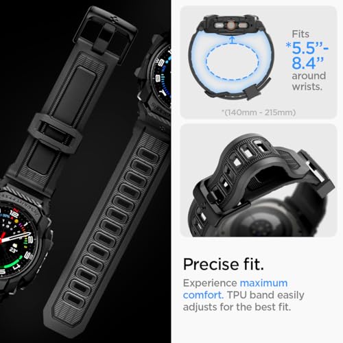 Spigen Rugged Armor Pro Designed for Samsung Galaxy Watch Ultra 47mm Case with Band Protective TPU Cover with Strap (2025/2024) - Matte Black