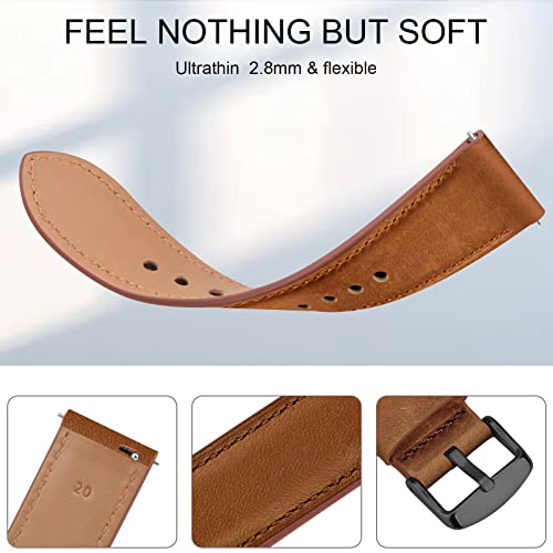 20mm Leather Band for Timex Expedition Bands, Soft Leather Replacement Band for Timex Men's Expedition Scout 40mm 43mm/Expedition Acadia 40mm/Digital CAT 39mm/Field 43mm/Rugged Core Analog Watch (Brown)