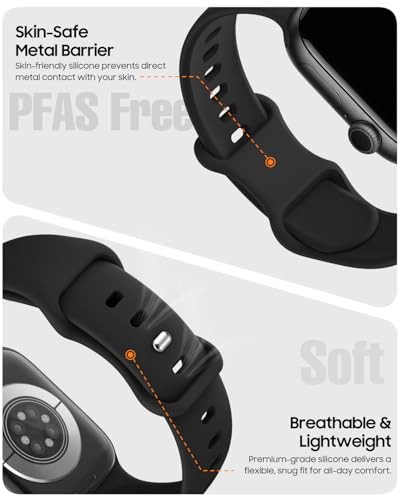 TreasureMax Sport Band Compatible with Apple Watch Bands 38mm 40mm 41mm 42mm 44mm 45mm 46mm 49mm Men Women, Soft Silicone Strap for iWatch Series 11 10 9 8 7 6 5 4 3 2 1 Ultra SE Black