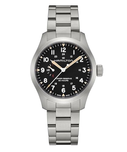 Hamilton Khaki Field Mechanical Mens Watch, 40mm Stainless Steel Case, Swiss made, Black Dial Analog Wrist Watch for Mens 100 Meters Water resitance, Sapphire Crystal, 3-Hand Movement, Stainless Steel Bracelet