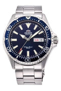 Orient Kamasu/Mako III Men's Automatic Manual Winding Sports Steel or Silicone Divers' Watch with Screw Crown and Sapphire Crystal, Blue, 40mm, Bracelet