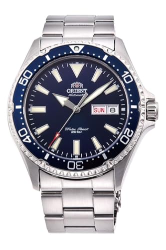 Orient Kamasu/Mako III Men's Automatic Manual Winding Sports Steel or Silicone Divers' Watch with Screw Crown and Sapphire Crystal, Blue, 40mm, Bracelet