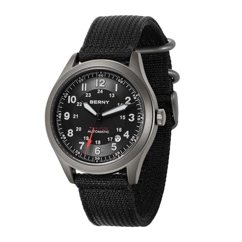 BERNY Automatic Titanium Watch for Men 10ATM Waterproof Men's Field Watch Super Luminous Male Analog Mechanical Military Wrist Watch AR Sapphire Crystal Date Calendar Birthday Present