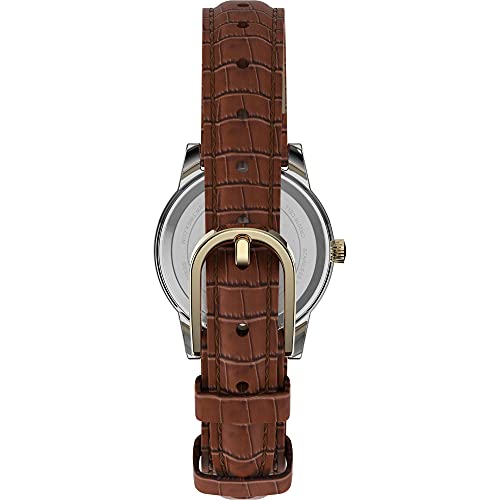 Timex Women's Essex Avenue 25mm Watch – Two-Tone Case White Dial with Brown Leather Strap