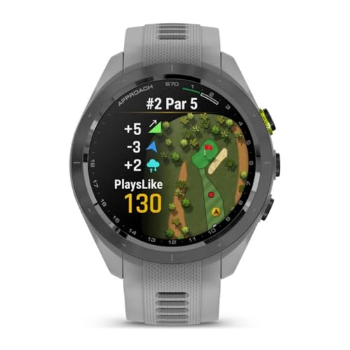 Garmin 010-02746-01 Approach S70 42 mm Premium GPS Golf Watch, Powder Grey Band Bundle with Deco Essentials Charging Dock, 3X Silicone Dust Cover and USB Type C Charging and Sync Cable