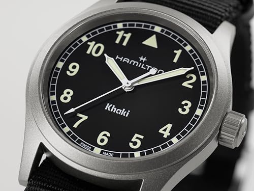 Hamilton Khaki Field Khaki Quartz Men's Watch, 38mm Stainless Steel Case, Swiss Made, Black Dial Analog Wrist Watch for Men, 50m Waterproof, Sapphire Crystal, Textile Strap