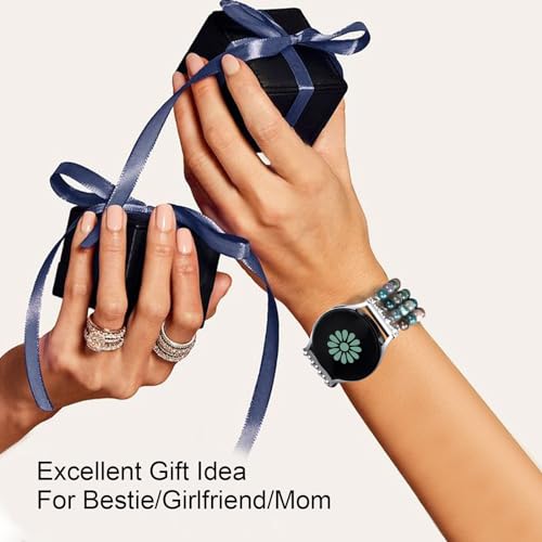 Newlibery Natural Stone Bracelet Beaded Band Women 20mm Compatible with Samsung Galaxy Watch 7/6/5/4/Active 2/4 Classic/6 Classic/5 Pro/FE 40mm 42mm 43mm 44mm 45mm 46mm 47mm