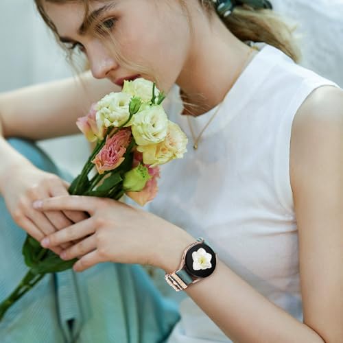 DaQin Flower Engraved Band Compatible with Samsung Galaxy Watch 7 Band/FE 6 5 4 40mm 44mm,Galaxy Active 2, 20mm Watch Band Soft Silicone Replacement Strap with Decorative Charms Accessories Women