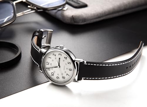 Artthurse Top Grain Leather Watch Band, Quick Release Genuine Leather, 18mm 20mm 22mm Watch Strap for Men and Women (Black White/Silver, 20mm)