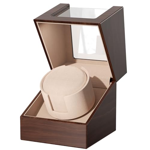 Racokky Watch Winder for Automatic Watches, Anti-Magnetic Single Watch Winder Box for Rolex, Luxury Wooden Case, Quiet Japanese Motor, Soft Velvet Pillow, Battery or Type-C, Premium Gift for Men