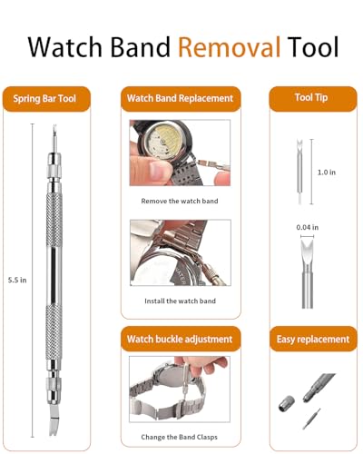 EasyTime Watch Link Removal Kit: Professional Watch Strap Adjustment Tool Band Replacement Bracelet Resize Kit for All Size with 108 PCS Spring Bars 20 PCS Link Pins