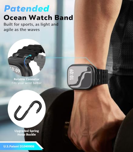 Astorgos Upgraded Ocean Band Compatible with Apple Watch Ultra 3/2/1 49mm,S11/S10 46mm,9/8/7 45mm,SE3/SE2/SE/6/5/4 44mm,3/2/1 42mm, Metal Connector Breathable Sport Watch Strap, Black/Black