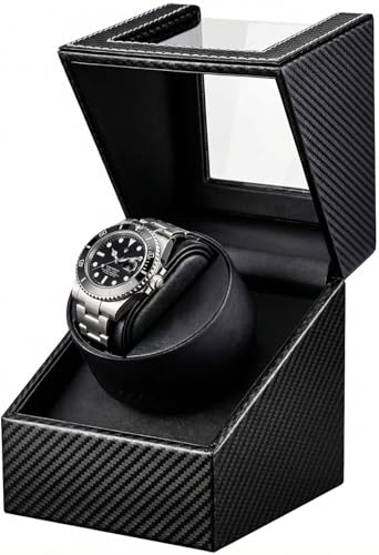 Watch Winder for Automatic Watches: Single Watch Winder Box with Quiet Japanese Motor - Rotating Watch Case in Black Carbon Fiber Leather Storage Display Box for Men (2026 New)