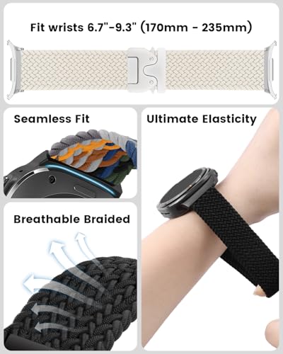 BandRain Compatible with Samsung Galaxy Watch Ultra Bands 47mm, Upgrade Parachute-style Buckle, Stretchy Braided Sport Strap for Galaxy Watch 7 Ultra Band 2024 Men Women (Black)