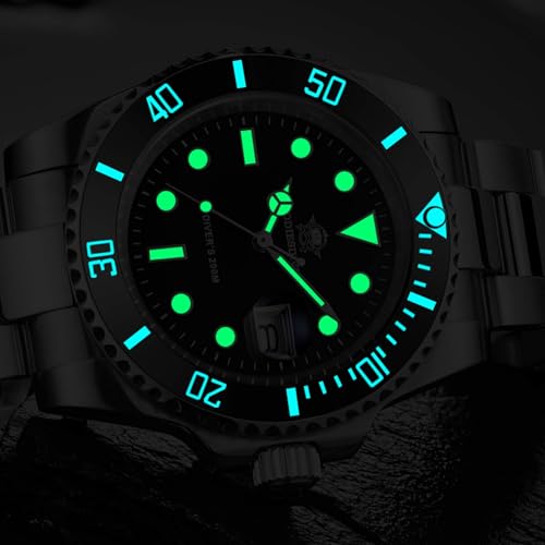 ADDIESDIVE Quartz Divers Watch for Men Diver 200 M Black Dial Luminous Stainless Steel Strap