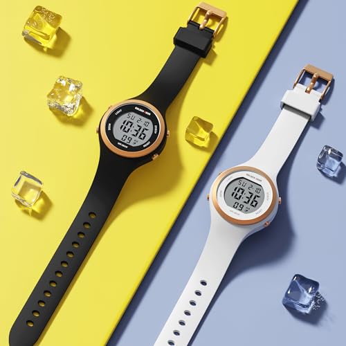 GOLDEN HOUR Waterproof Sport Women's Digital Chronograph Silicone Strap Watch in White