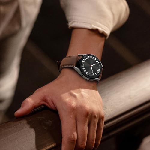 Leather Strap Compatible with Samsung Galaxy Watch 7 6 5 4 Band/Galaxy Watch 5 Pro Bands/6 4 Classic Band, 20mm Top Grain Brown Genuine Leather Wristband for Samsung Watch Bands 44mm 40mm Men Women