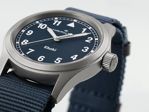 Hamilton Khaki Field Khaki Quartz Men's Watch, 38mm Stainless Steel Case, Swiss Made, Blue Dial Analog Wrist Watch for Men, 50m Waterproof, Sapphire Crystal, Textile Strap