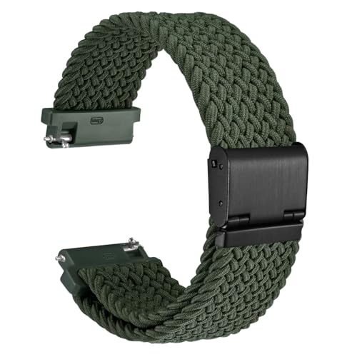 WOCCI 20mm Braided Nylon Watch Band for Men and Women, Quick Release, Black Stainless Steel Buckle (Khaki Green)