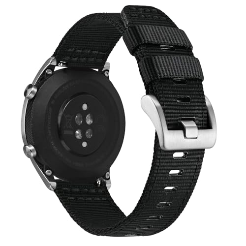 ANNEFIT Quick Release Watch Bands 20mm, Military Nylon Watch Strap for Men, Heavy Duty Stainless Steel Brushed Silver Buckle (Black)
