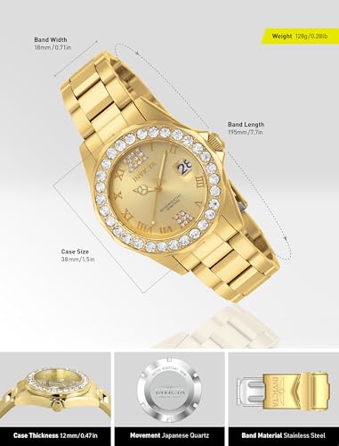 Invicta Women's 15252 Pro Diver Gold Dial Crystal Accented 18k Ion-Plated Stainless Steel Watch