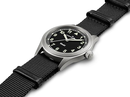 Hamilton Khaki Field Khaki Quartz Men's Watch, 38mm Stainless Steel Case, Swiss Made, Black Dial Analog Wrist Watch for Men, 50m Waterproof, Sapphire Crystal, Textile Strap