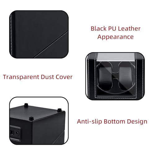 Mcbazel Watch Winder for Automatic Watches, Double Automatic Watch Winder Box with Quiet Japan-made Motor, Automatic Watch Display Storage Rotation Wristwatch Box with 2 Slots (Black PU Leather)