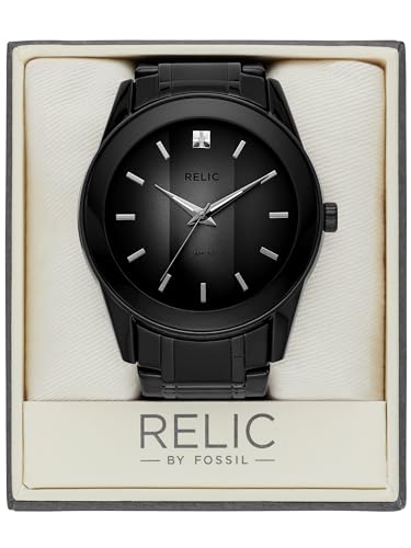 Relic by Fossil Men's Rylan Three-Hand Stainless Steel Bracelet Watch, Black Watch for Men