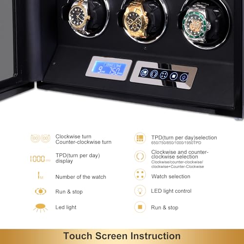 DUKWIN Watch Winder for 12 Automatic Watches with Key Lock, LCD Screen, Remote Control, LED Light, Adjustable Watch Pillow and Supper Quiet Motor for Universal Watches