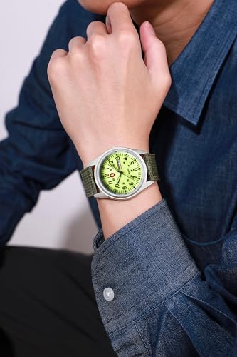 Gosasa Unisex Military Watches Sport Textile Nylon Strap Luminous Fashion Watch Analog Display Quartz Waterproof Casual Wristwatch (Green Luminous)