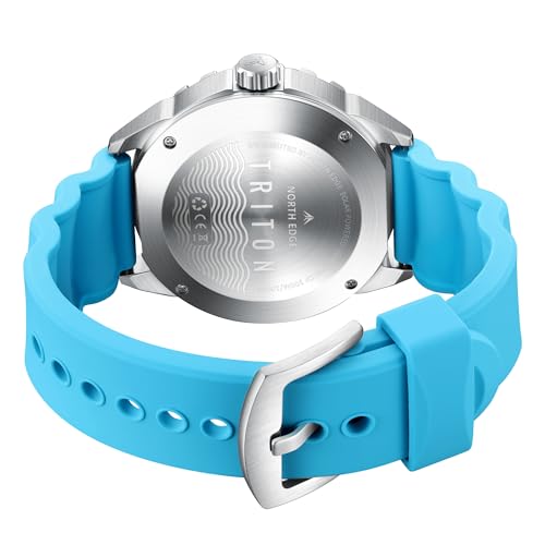 NORTH EDGE Triton Solar Dive Watch, 300M, Blue Silicone Strap