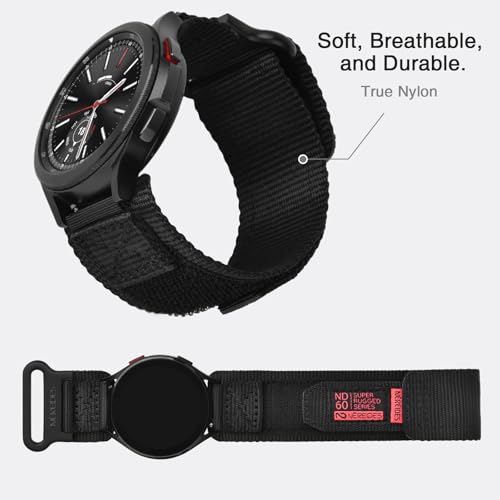 Nereides Band Compatible with Samsung Galaxy Watch 7 6 5 4 40mm 44mm/ Watch 6 4 Classic/Watch 5 Pro/Watch 3 Classic 41mm/Active 2, 20mm Nylon Replacement Sports Strap for Men Women(Black,L)