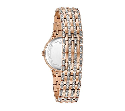 Bulova Ladies' Crystal Phantom Rose Gold Tone Stainless Steel 2-Hand Quartz Watch, 440 Crystals and Pave Dial Style: 98L235