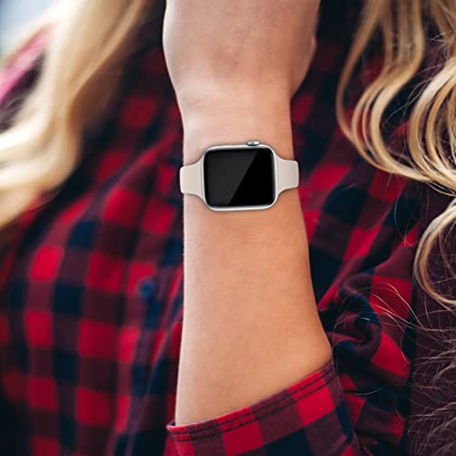 Thin Slim Band Compatible with Apple Watch 38mm 40mm 41mm 42mm 44mm 45mm 46mm 49mm, Replacement Silicone Sport Strap for iWatch Series 11/10/9/8/7/6/5/4/3/2/1 Ultra SE Women Men, Starlight