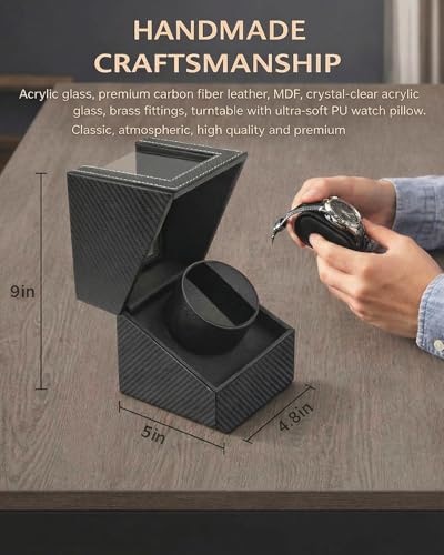 Watch Winder for Automatic Watches: Single Watch Winder Box with Quiet Japanese Motor - Rotating Watch Case in Black Carbon Fiber Leather Storage Display Box for Men (2026 New)
