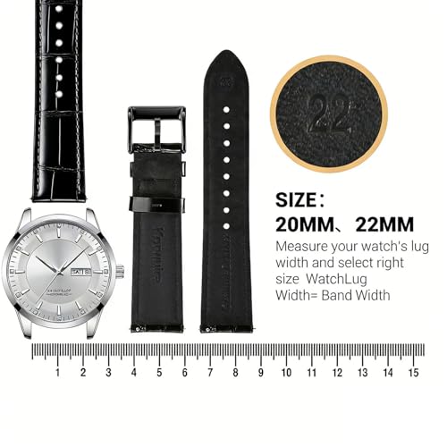 Korwuira 22mm Premium Leather Watch Band for Men, Alligator-Embossed, Black