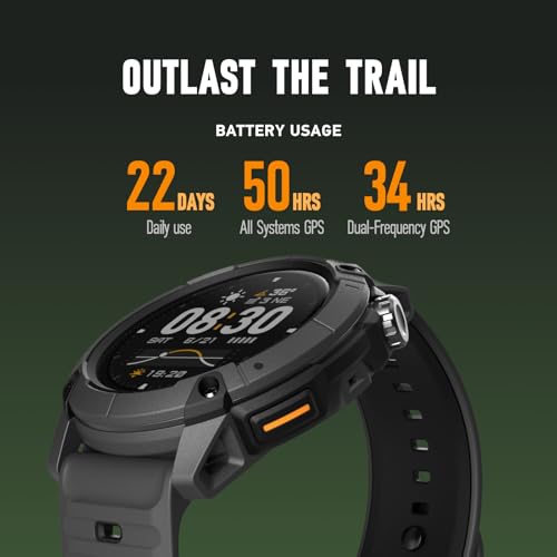 COROS Nomad GPS Outdoor Watch, 22-Day Battery Life, Fishing- Ash