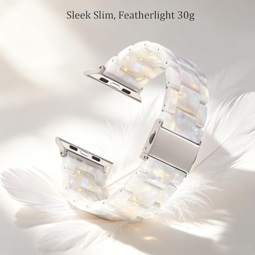 V-MORO Resin Bands Compatible with Apple Watch Series 8/7/9/10/11 Starlight Buckle Fashion Lightweight Watch Strap for iwatch Series SE/6/5/4/3/2/1(Aurora White,42mm/41mm/40mm/38mm)
