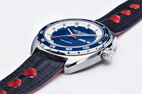 Hamilton American Classic Automatic Men's Watch, 42mm Stainless Steel Case, Swiss Made, Blue Dial Analog Wrist Watch for Men, 50m Waterproof, Sapphire Crystal, 3-Hand Movement, Cow Leather Strap