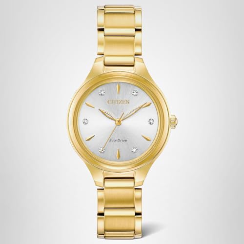 Citizen Women's Eco-Drive Dress Classic Diamond Watch in Gold-Tone Stainless Steel, Silver Dial (Model: FE2102-55A)