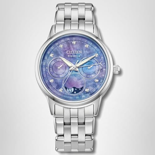 Citizen Women's Eco-Drive Calendrier, Moon Phase Diamond Accents Dial, Silver-Tone Stainless Case and Bracelet Watch (Model: FD0000-52N)