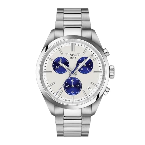 Tissot PR 100 Quartz Chronograph 40mm, Swiss Quartz Watch for Men, Stainless Steel Case, White Dial, T1504171101100